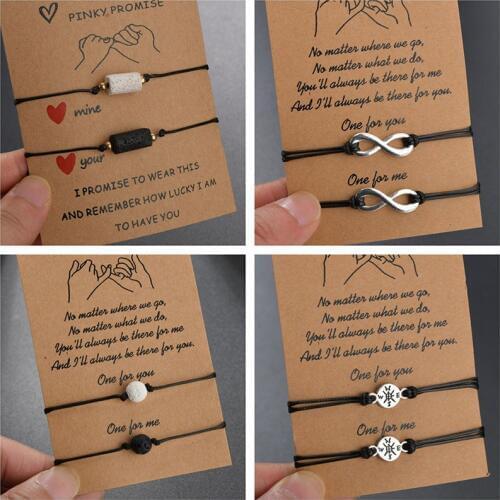 Best Friends Lava Stone Couples Bracelets Set For Women Men Heart Star Round Compass Infinite Bracelet 2pcs/set Wish Jewelry