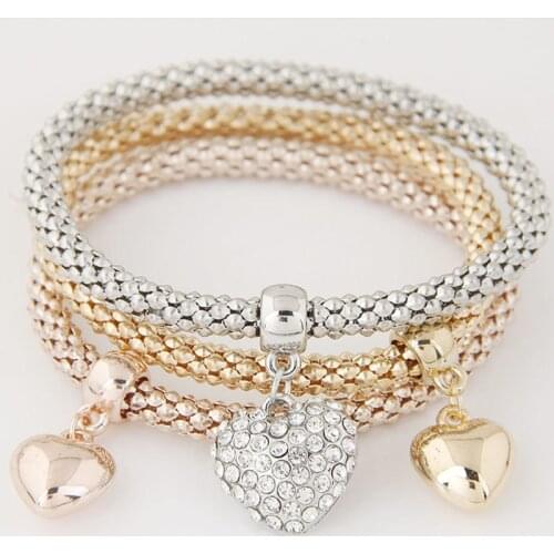 YADA Trendy New 3 PCS Heart Shape Bracelets&Bangles Charm For Women Friendship Bracelet Casual Jewelry Pulseira Feminia BT210009