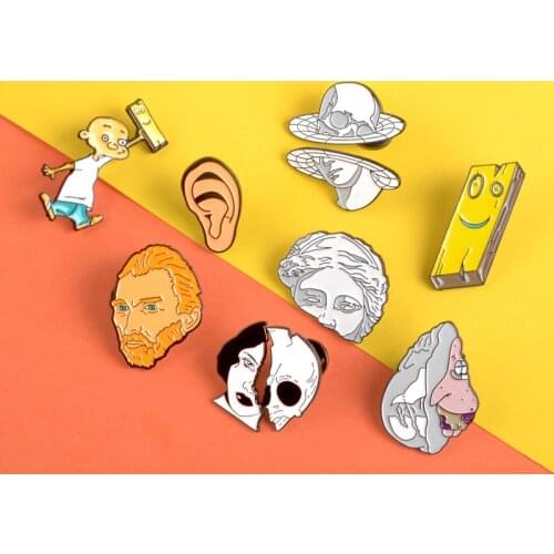 Enamel pin Van Gogh Plank Ed Edd Eddy Punk women face brooches starfish sculpture Lapel pins badge bag jewelry gift wholesale