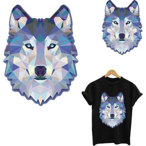 Geometric crystal wolf iron on patches stripes thermo stickers on clothes transfer fusible clothing appliques custom patch toppe