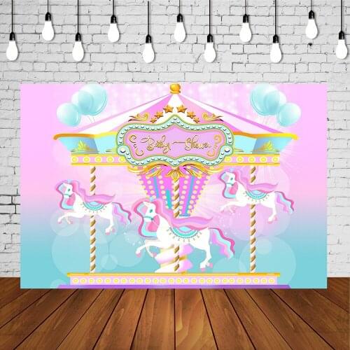 Carousel Birthday Party Decor Photo Background Princess Fairy Tale Cartoon Baby Shower Dessert Table Photography Backdrops W3624