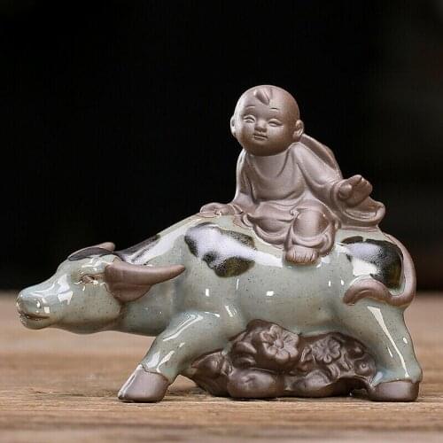 Ceramic riding ox boy small ornamental plant pot landscaping