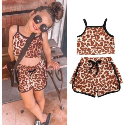 0-5Y Kid Girls Clothes Fashion Summer Girls Clothing Set Leopard Sleeveless Top+Shorts Girls Tracksuit Clothes Set
