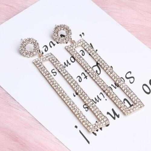 Korean rectangular exaggerated long earrings European and American nightclubs atmospheric Fashion Earrings