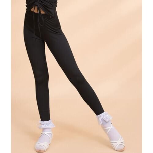 New Girls Latin Dance Practice Clothes Stretch Leggings Samba Cha Cha Training Wear Children Latin Pants Black Trousers DNV14343