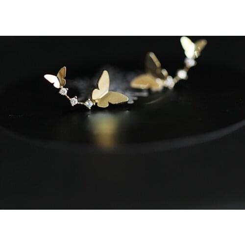 Fashion Bohemian Style Gold Plated Stud Earrings Lovely Lady Zircon Arc Double Butterfly Earrings Charm Lady Party Jewelry
