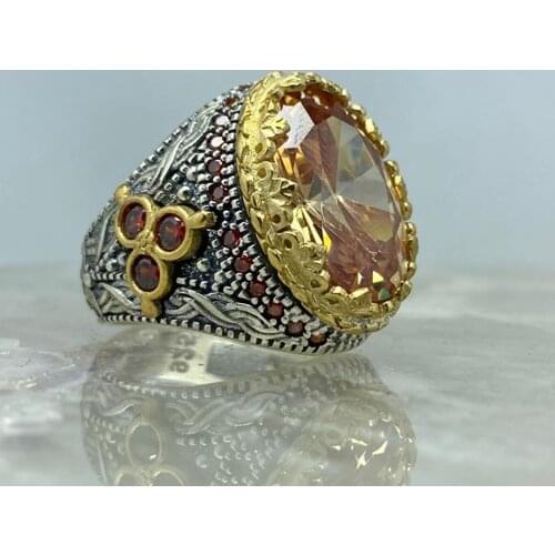 Turkish handmade 925 sterling silver Jewelry Citrine stone mens ring