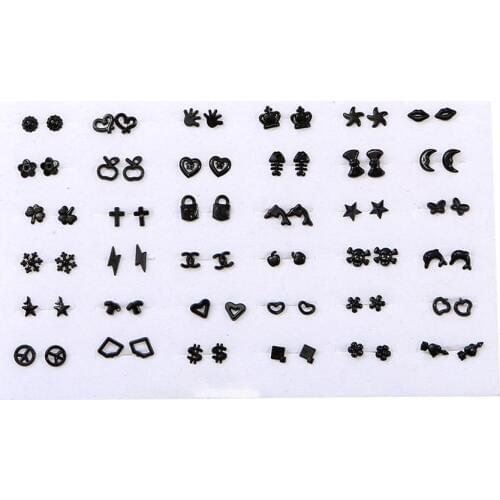 36Pairs Woman Mix Style Small Earrings Sets Cross Star Heart Bowknot Plastic Stud Earring for Kids Birthday Party Jewelry Gift