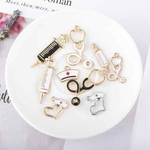 2021 New 9Pcs Enamel Stethoscope Syringe Nurse Cap Hat Charms Pendant Charms Jewelry DIY 2020 trend