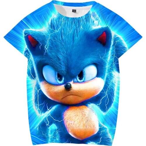 Boys and girls clothes new Harajuku style classic animated character Sonic 3d print T-shirt childrens baby clothes