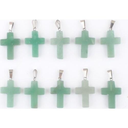 Wholesale 10Pcs/Lot Aventurine Natural Stone Charms Pendants Cross Shaped Dangle Beads QV0060