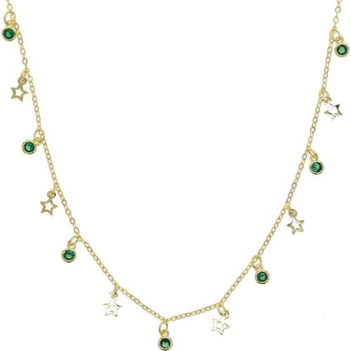 2021 High Quality Minimal Delicate Hollow Star Drop Charm Gift Women Fashion Green Clear Cz Choker Necklace Jewelry Wholesale