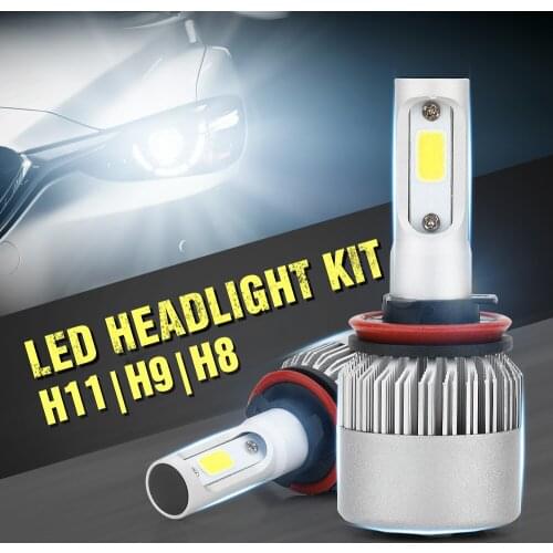 Pair S2 H11 H8 H9 LED Front Headlight Conversion Kit 60W 6000LM Low Single Beam Bulb COB White 6000K Light