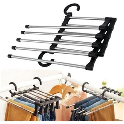 5 In 1 Portable Multifunctional Stainless Steel Pants Trousers Rack Closet Hanger Multi Layer Magic Pants Rack Trouser Hanger