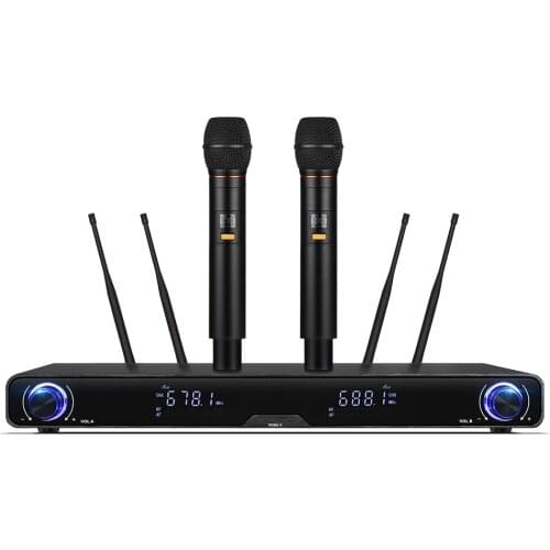 ERZHEN Microphone professional UHF 2 channels microphone Frequency Adjustable for party stage karaoke chruch