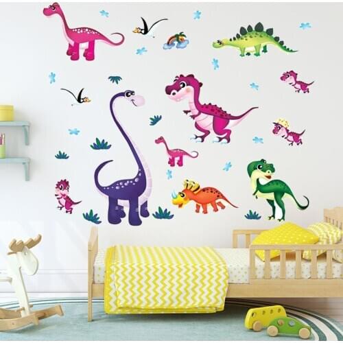 Cartoon Dinosaur Dino Dragon Wall Sticker Full Color Art Mural Nursery Kids Baby Bedroom Decal Wallpaper PVC Waterproof Decor