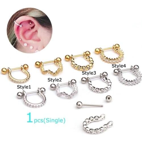 1pcs U Shape Copper Zircon 8mm Length Earring Tragus Pinna Piercing 20g