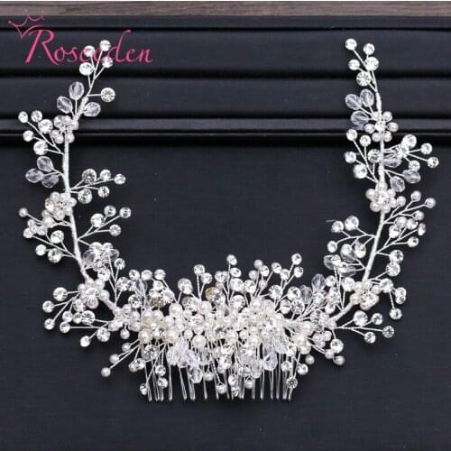 Rhinestone Beaded Bridal Hair Comb Pearl Handmade Wedding Hairpiece Women Wedding Hair Jewelry Gift RE3821