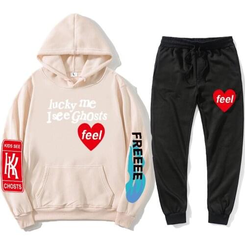 Graffiti letter print spring and autumn Sweatshirt lucky me I see ghosts mens Hoodie womens 2021 new casual Hoodie