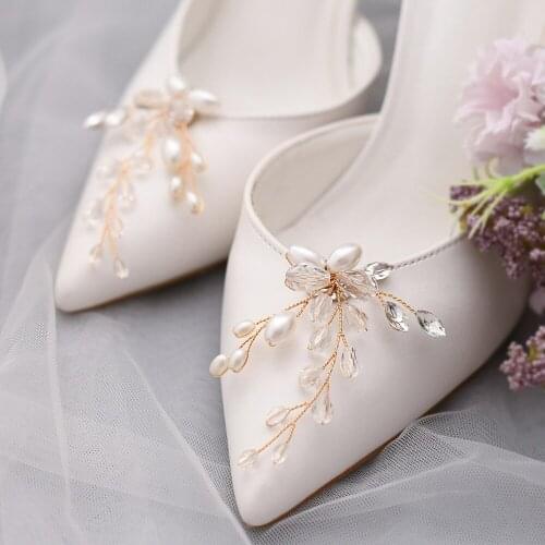 TOPQUEEN X23 2pcs Pearls Crystal Alloy Cute Leaf Bride High Heels Clips Horse Eyes Bridal Wedding Shoes Buckle Women Accessorie