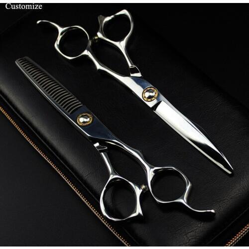 Customize logo japan steel 6 inch cut hair salon scissors case cutting barber makas Curved Thinning shears hairdressing scissors