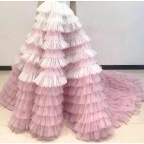 Colorful Ruffled Tiered Puffy Tulle Long Skirts Women Zipper Style Real Image Long Tutu Bridal Skirts Women 2020