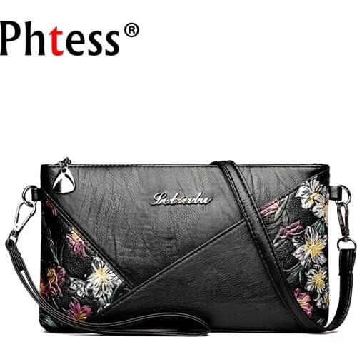 2019 Women Leather Messenger Bags Small Crossbody Bags For Women Sac a Main Flowers Shoulder Bag Female Envelope Bag Clutch Lady