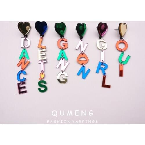 QUMENG 2020 New Color personality Acrylic Drop Earrings English Letter OMG STAR Gang Girl Dangle funny cute earrings for women