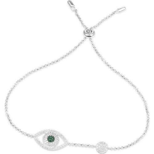 SLJELY Brand 925 Sterling Silver Evil eye Bracelet adjustable Chain Pave Cubic Zirconia Green Crystal Women Dinner Party Jewelry