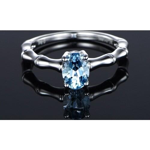 Rings For Women Chic 4 Claw Oval Sky Blue Cubic Zirconia Silver Color Bamboo Finger Ring Gift Fashion Jewelry KBR121