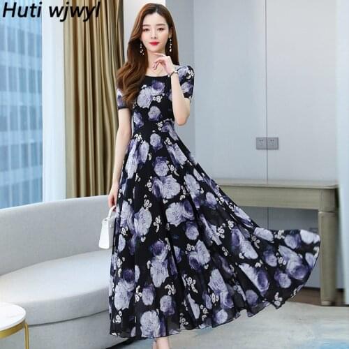 2021 Summer Casual Floral Chiffon Beach Boho Maxi Dress Vintage Pink Long Sundress Elegant Fashion Women Bodycon Party Vestidos