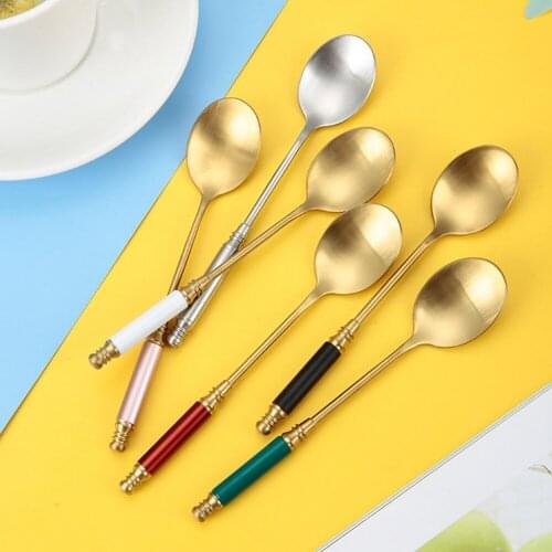 Retro Gold Dinnerware Stainless Steel Spoon Fork Creative Coffee Stirring Spoon Dessert Fruit Fork Kitchen Flatware Supplies
