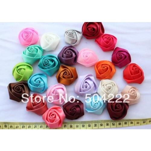 100pcs Satin fabric Rose Rolled Rosette Flower 4cm, 1.5" mix color free shipping