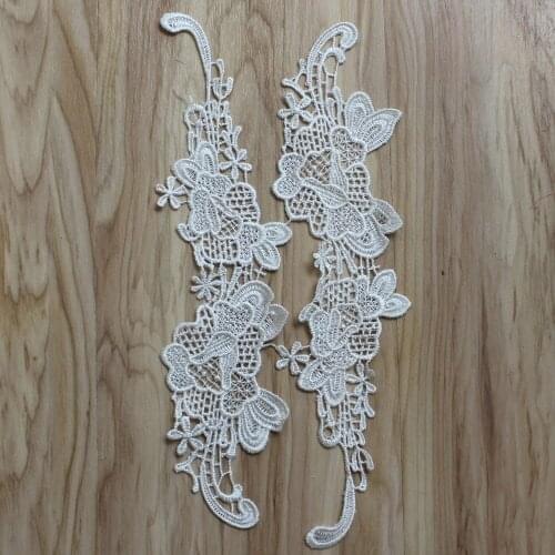 20/50 Pairs 26*6.5cm Off White Embroidery Lace Applique for Wedding Dress Decorations Evening Dress Sewing Patch Accessories
