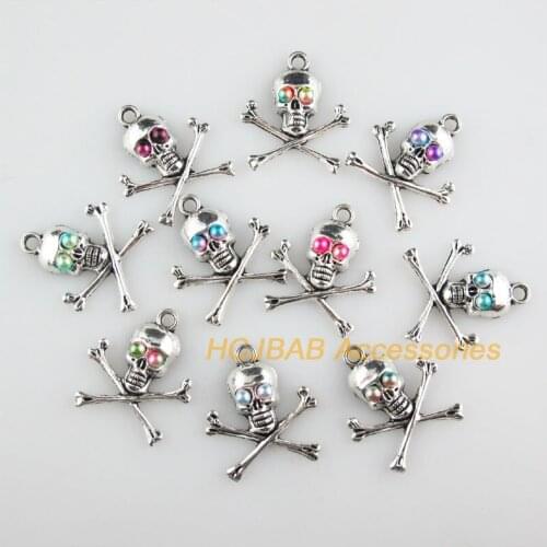 20 New Skulls Charms Mixed Acrylic Halloween Pendants Tibetan Silver Tone 21x24mm