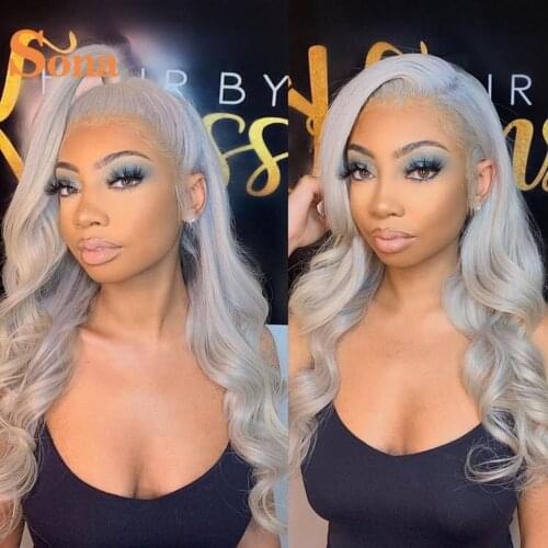 200% Density Transparent Lace Front Wigs Pre plucked 30inch Ash Blonde Wig Brazilian Remy Colored White Grey Human Hair Wig