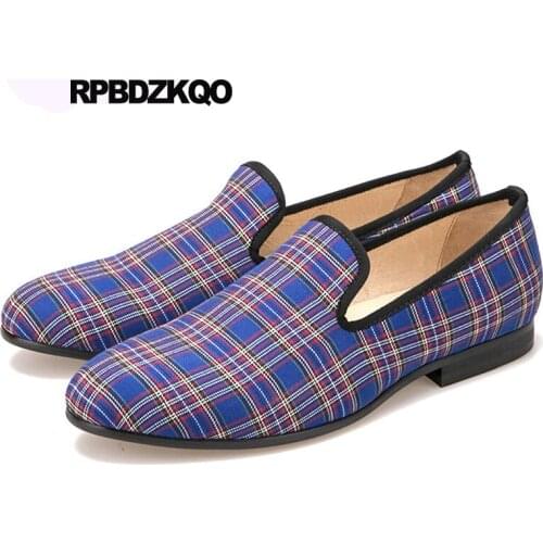 2021 New Summer Breathable Men Loafers Runway Plaid Large Size 11 Fashion European Party Custom Prom Canvas Blue Brand Red 47