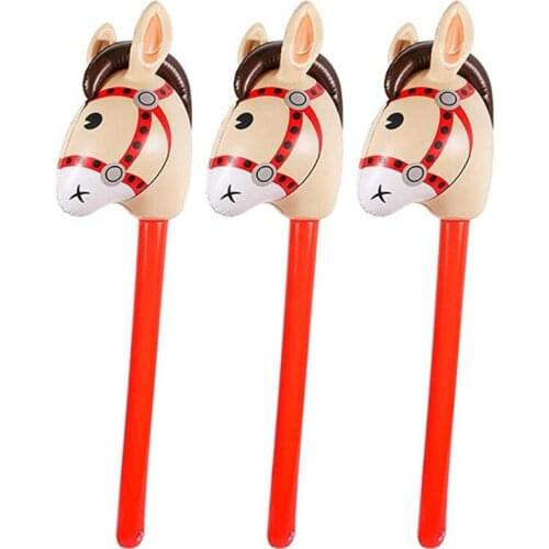 3 PCS Inflatable Horse Heads Cowgirl Stick PVC Balloon Outdoor Educational Toys for Children Babies Birthday Gifts