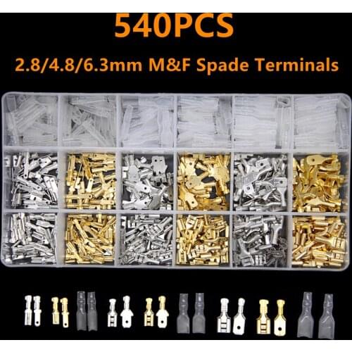 540Pcs 2.8/4.8/6.3mm Female Male Electrical Wire Connector Spade Crimp Terminals Battery Terminals Lugs Terminal Block for Wires
