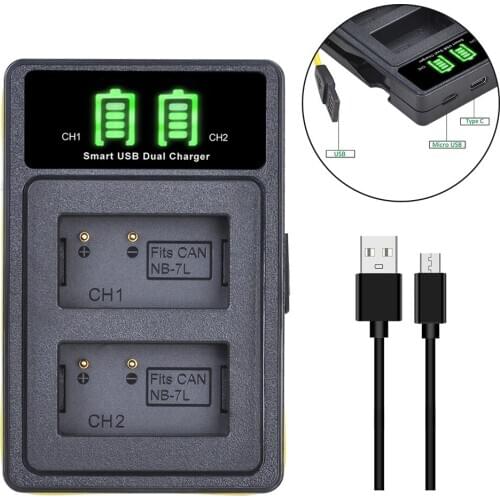 CB-2LZE LED Dual USB Charger for Canon NB-7L NB7L NB 7L battery and PowerShot G10 G11 G12 SX30 SX30IS Digital Camera