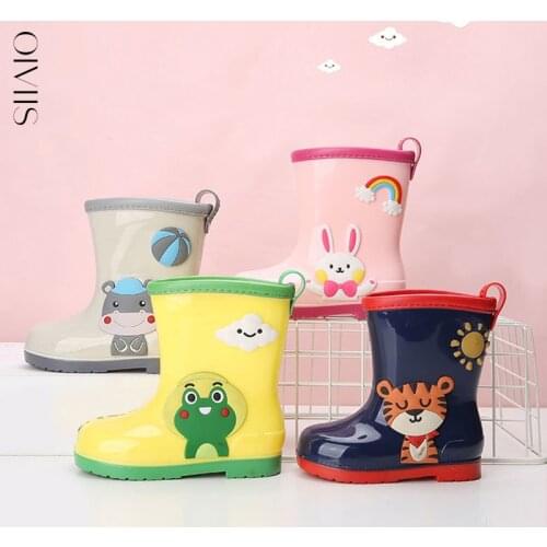 Kids Rain Boots Boy Girls Rainboots Waterproof Add Cashmere Keep Warm Shoes Cartoon Fashion Childrens Non-slip Baby Water Shoes