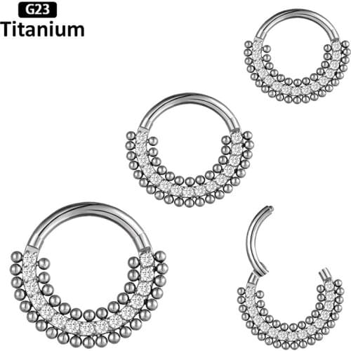 DIDE New G23 Titanium Ear Nose Piercing Zircon Hoop Clicker Segment Nose Rings Earrings Ear Cartilage Piercing Body Jewelry 16G