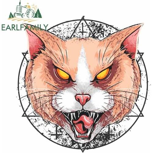 EARLFAMILY 13cm x 12.6cm for Cat Angry Head VAN Car Stickers Waterproof Trunk Decal Personality Motorcycle Trunk Car Assessoires