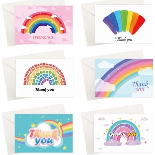 F2TE 6 Sets Rainbow Thank You Greeting Card with Envelopes Holiday Party Blank Message Card for Wedding Festival Postcard