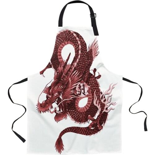 Asian Red Angry Dragon Aprons for Women Men Kid Cooking Baking Apron Kitchen Utility Equipment Accessories