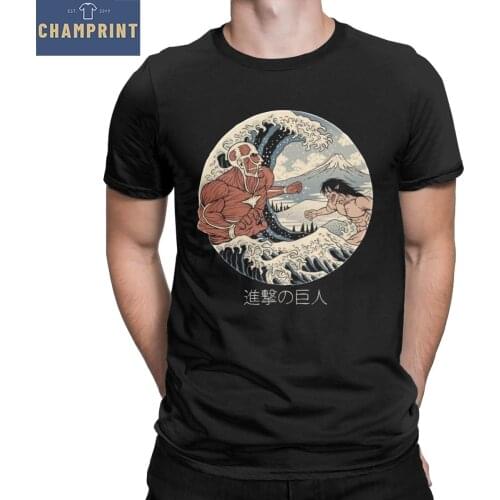 Attack On Titan Kanagawa Wave T-Shirt Men AOT Shingeki No Kyojin Anime 100% Cotton Tee Shirt Short Sleeve T Shirt Plus Size Tops