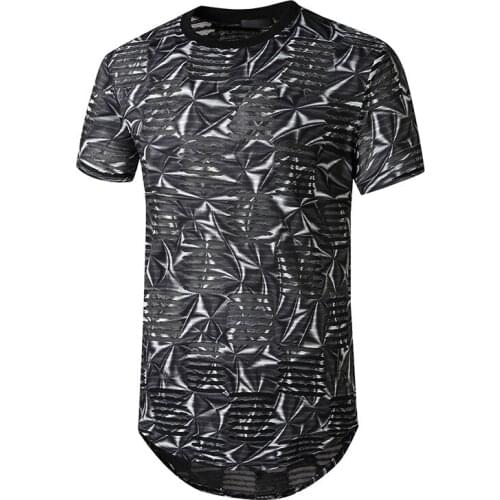 Long Short Sleeve T-shirts Men Casual Top Hip Hop Ripped Longline Tshirt Men Brand New Extra Streetwear Teeshirt Homme MTS580