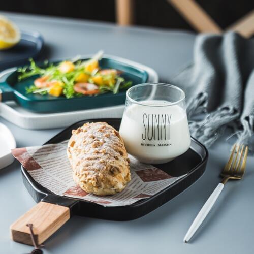 MUZITY Ceramic Plates With Wooden Handle Pigmented Irregular Porcelain Dish Plate Creative Dinner Set