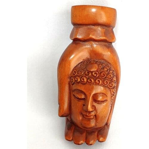 Y7762 - 20 Years Collectible 2" Hand Carved Boxwood Netsuke Figuring Carving : Rulai Mask in Hand