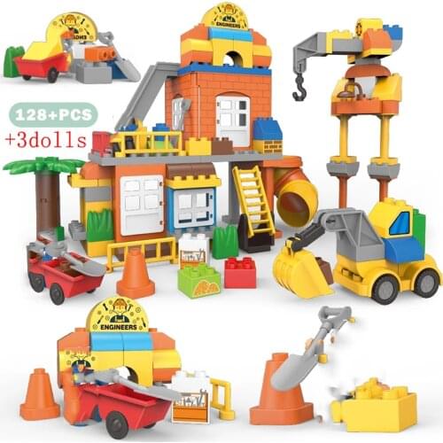 City Construction Big Size Engineering Fire Brigade Firemen Figures Building Blocks Set Duploed Bricks Kids Children Toys Gifts